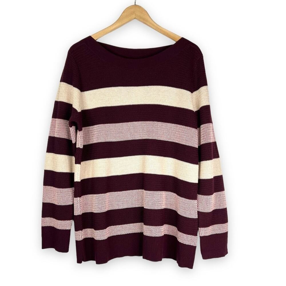 Market & Spruce sweater XXL burgundy stripe waffle weave pullover crew NEW - Picture 8 of 8